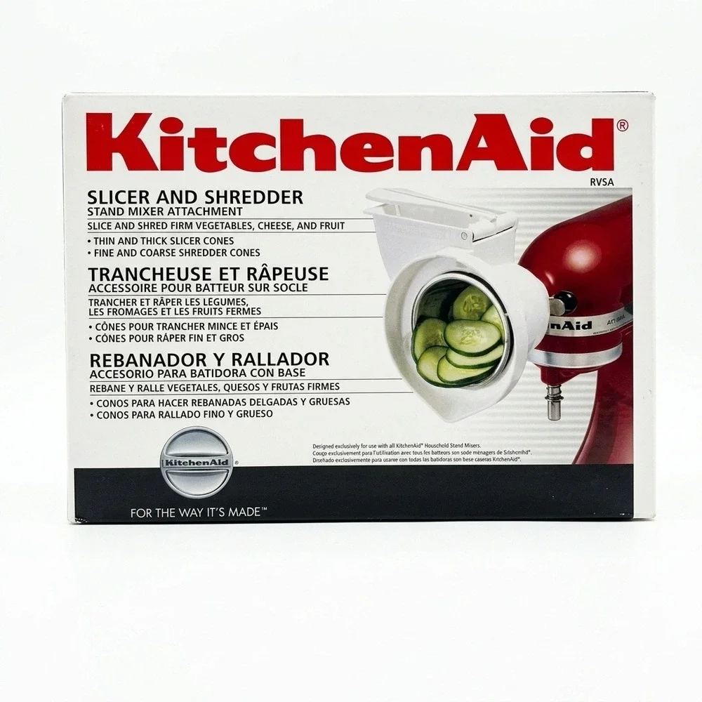 KitchenAid RVSA Slicer and Shredder Stand Mixer Attachment White 4 Cones New